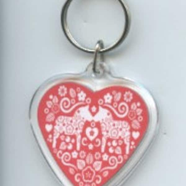 Finnish Danish Norwegian Icelandic Swedish Dala Horse Heart Shaped Key Ring