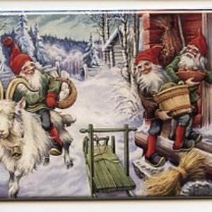 Swedish artist,  Lars Carlsson Magnet - Tomtar Gnome Goat God Jul