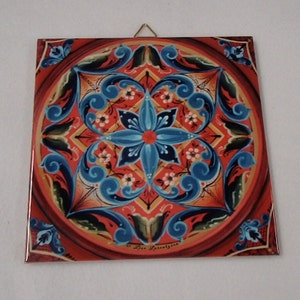 Norwegian Rosemaling Folk Art Ceramic Tile ~ Trivet ~ Hot Pad