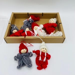 Scandinavian Nordic Santa Elf Gnome Tomte - Box of 8 Yarn Ornaments