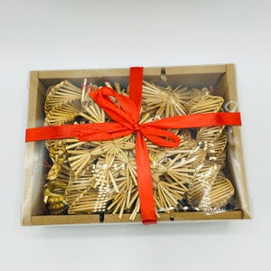 Scandinavian Straw Ornaments - Box of  55 pieces - Cones Snowflakes Stars Angels