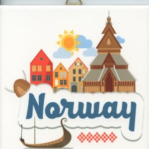 Norway Hearts OR Stave Church Viking Ship Bergen 6&quot; Ceramic Tile Trivet Hot pad