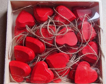 Valentine Red Hearts - 1 1/4" Wooden Ornaments for decorating your tree Box of 24