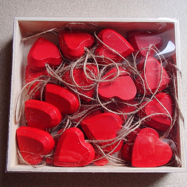 Valentine Red Hearts - 1 1/4" Wooden Ornaments for decorating your tree Box of 24