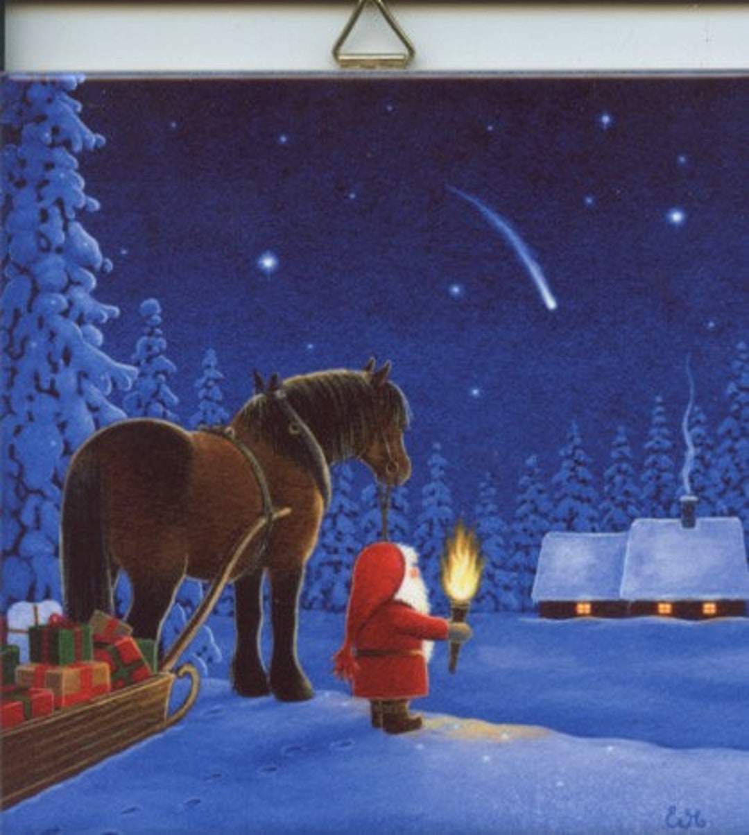 Scandinavian Swedish Gnome Tomte & Horse at House Tile ~ Trivet ~ Hot ...