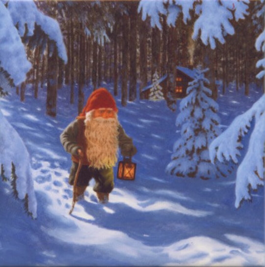 Swedish Tomte Gnome in Forest Tile ~ Trivet ~ Hot Pad Artwork by Artist ...
