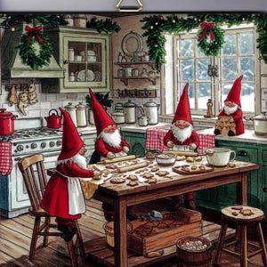 Swedish Norwegian Danish Nordic Gnomes baking cookies 6" Ceramic Tile ~ Trivet ~ Hot pad