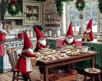 Swedish Norwegian Danish Nordic Gnomes baking cookies 6" Ceramic Tile ~ Trivet ~ Hot pad