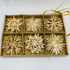 Scandinavian Straw Snowflake 2 - 2 1/2 inch Ornaments - Box of 24 pieces