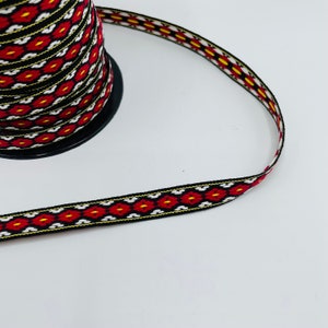 Swedish Fabric Ribbon Trim - 5 yard piece - Red white black & gold