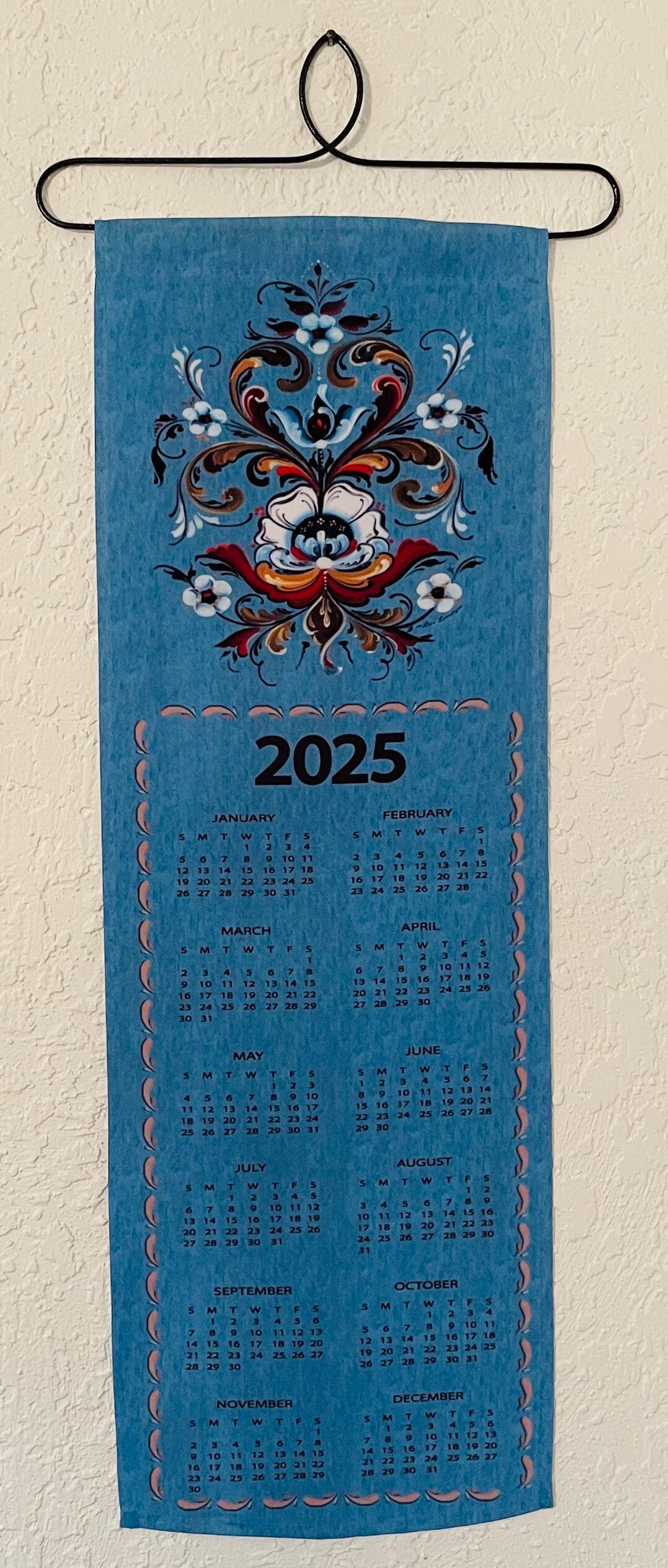 2025 Scandinavian Rosemaling Fabric Polyester Wall Hanging Calendar 25