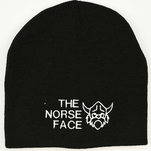 The Norse Face with Scandinavian Viking on Black Knit Hat #KH27