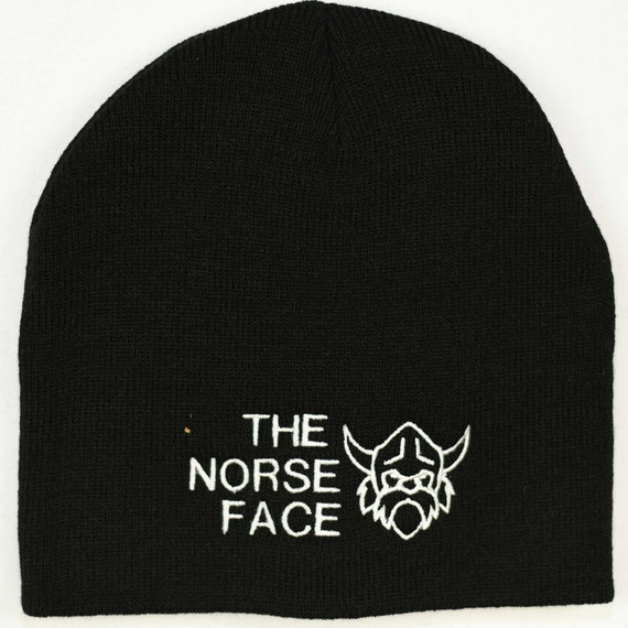 Scandinavian Viking on Black Knit Hat 