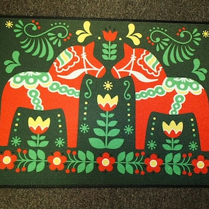 Scandinavian Swedish Dala Horses  Rug ~  Door Mat #432