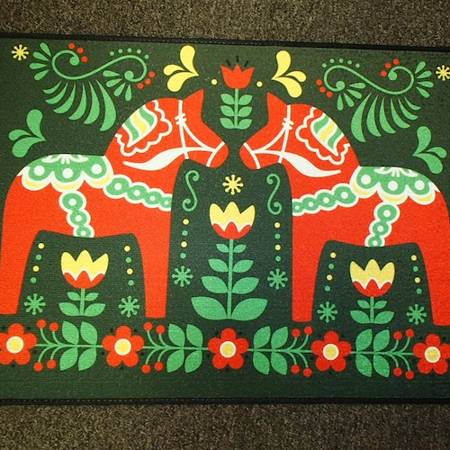 Scandinavian Swedish Dala Horses Rug Door Mat 432 Etsy