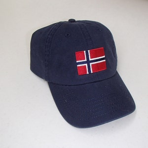 Embroidered Navy Baseball Cap Hat with Scandinavian Norwegian Norway Flag