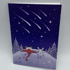 Christmas Cards Box of 12 #EVA20XMC Gnome & rabbit watching shooting stars by Eva Melhuish