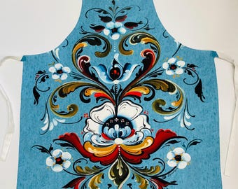 Scandinavian Nordic Rosemaling Apron with Lise Lorentzen Artwork