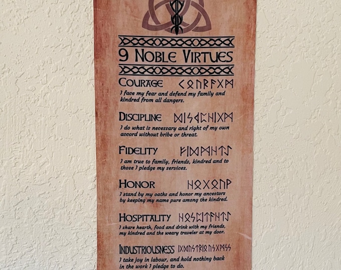 Scandinavian Swedish Norwegian Danish Wall Hanging 25x9 inch Viking Nine Noble Virtues