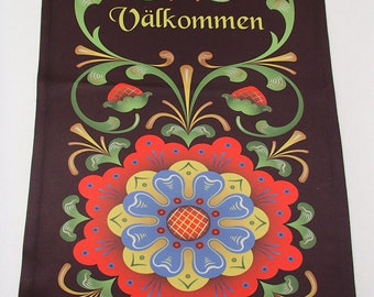 Garden Flag 12" x 17" - Valkommen Swedish Welcome Folk Art Flowers