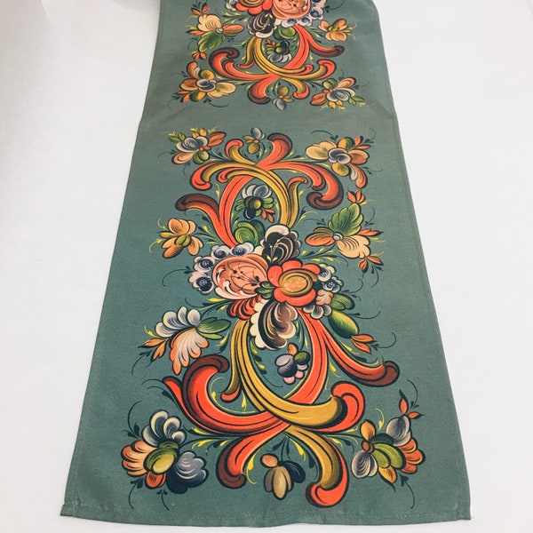 Norwegian Folk Art Rosemaling Printed on Polyester Table Runner 11" x 35"