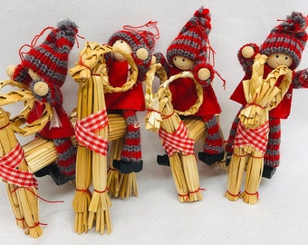 Scandinavian Nordic Decorations  ~ Box of 4 Gnomes on Straw Goats Ornaments