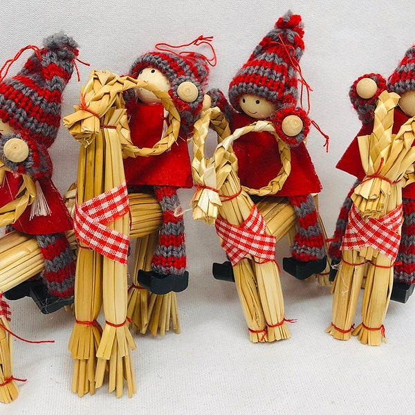 Scandinavian Nordic Decorations  ~ Box of 4 Gnomes on Straw Goats Ornaments