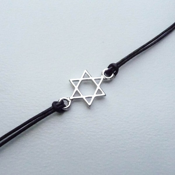 Jewish Kabbalah Black String Silver tone "Magen David" (star of David) Bracelet