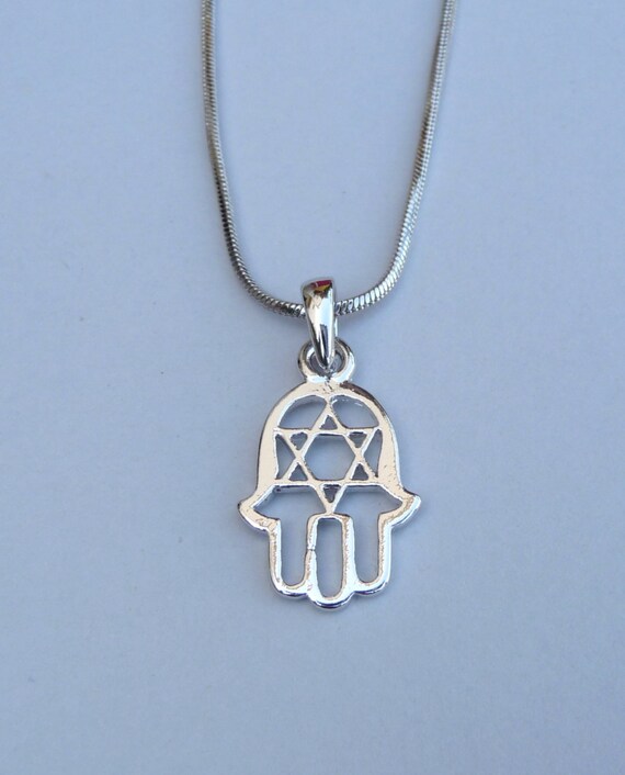 14k Solid Yellow Gold Hamsa Hand with Star of David Pendant Necklace |  Jewelry America