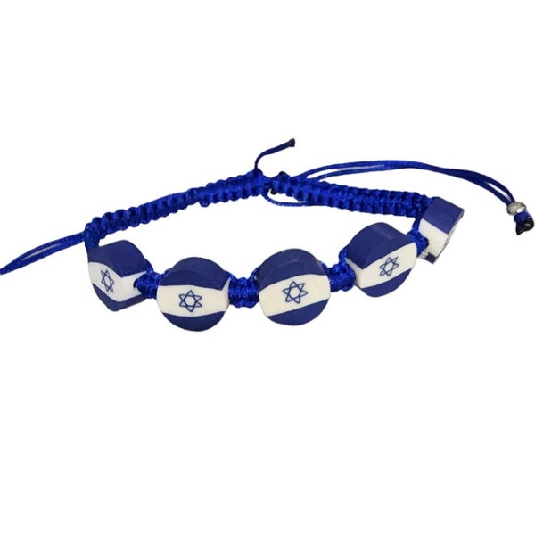 Blue Fashion Star of David Israel Flag Beaded blue Cord Adjustable Macrame Bracelet