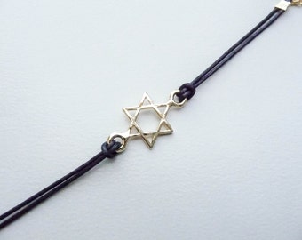 Jewish Kabbalah Black String Gold tone "Magen David" (star of David) Bracelet