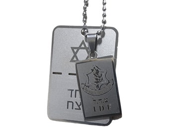 2 colgantes Joyería Israel IDF - collar de acero inoxidable plateado de doble cara "Tráelos a casa" y "IDF", soporte con Israel