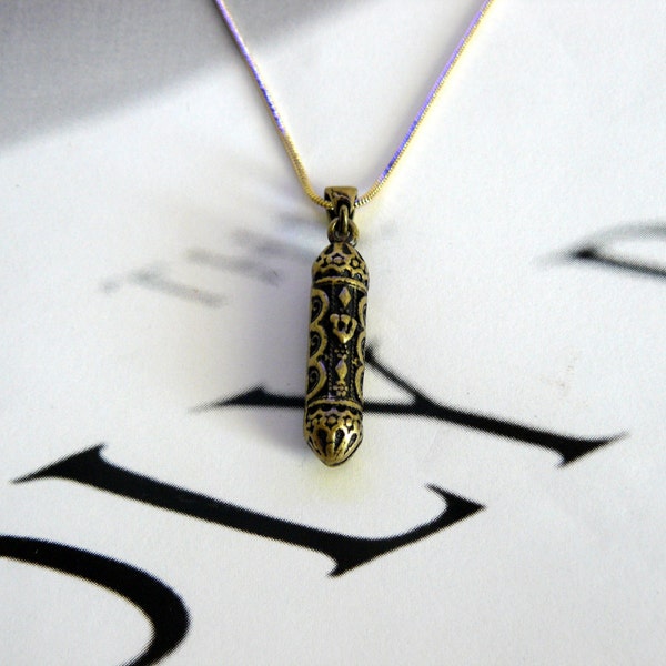 Brass Snake Chain Necklace with Charm Mezuzah Evil Eye Shema Israel Kabbalah