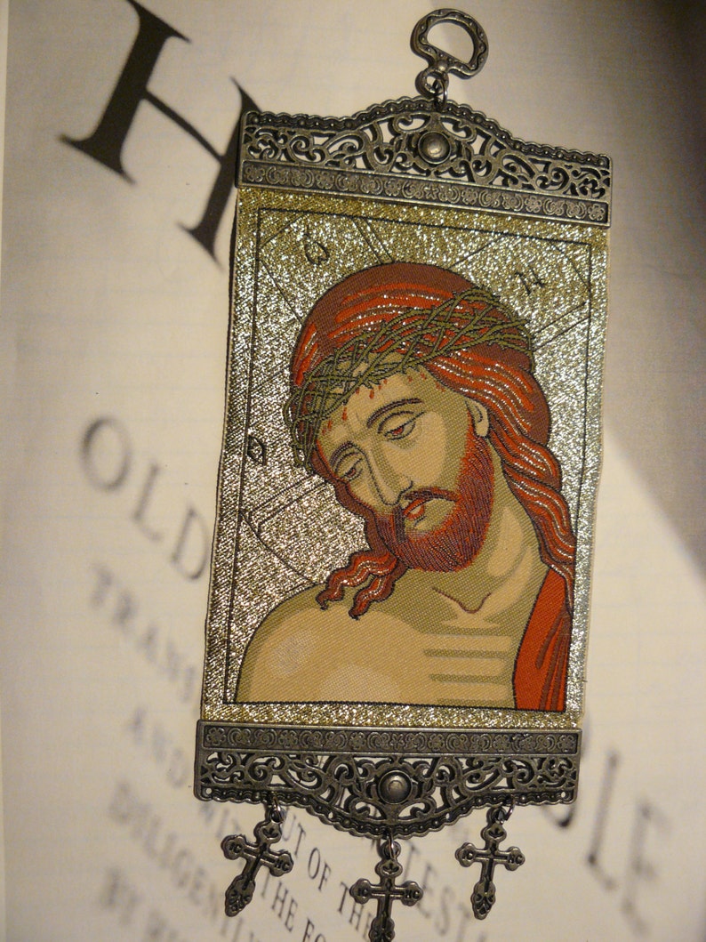 Medium Woven Religious Tapestry Wall Hanging Orthodox Catholic Icon Christ