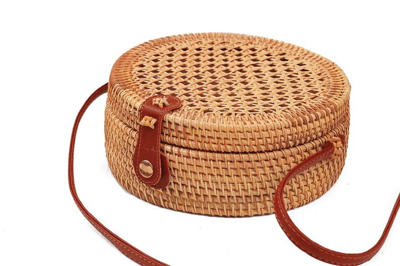 Round Rattan Bag, crossboody bag, French Basket, rattan messenger, straw beach bag, rattan purse, small shoulder bag, straw messenger bag zdjęcie 1