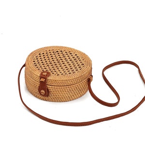 Round Rattan Bag, crossboody bag, French Basket, rattan messenger, straw beach bag, rattan purse, small shoulder bag, straw messenger bag zdjęcie 4