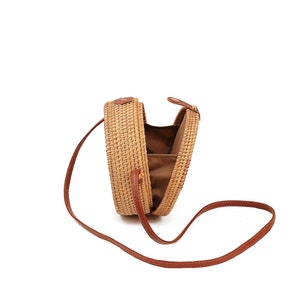 Round Rattan Bag, crossboody bag, French Basket, rattan messenger, straw beach bag, rattan purse, small shoulder bag, straw messenger bag zdjęcie 8