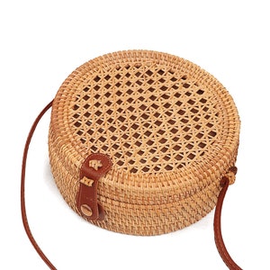 Round Rattan Bag, crossboody bag, French Basket, rattan messenger, straw beach bag, rattan purse, small shoulder bag, straw messenger bag zdjęcie 10