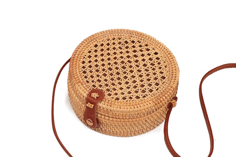 Round Rattan Bag, crossboody bag, French Basket, rattan messenger, straw beach bag, rattan purse, small shoulder bag, straw messenger bag zdjęcie 10