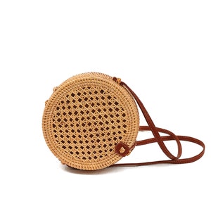 Round Rattan Bag, crossboody bag, French Basket, rattan messenger, straw beach bag, rattan purse, small shoulder bag, straw messenger bag zdjęcie 7