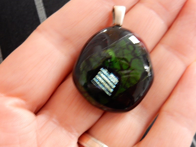 Glasanh\u00e4nger sterling silver bail with beautiful dichroic glass Glass pendant lovely green colour