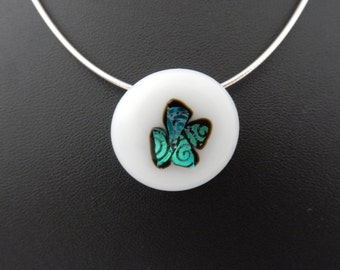 Lovely white, blue/green shining dichroic glass pendant