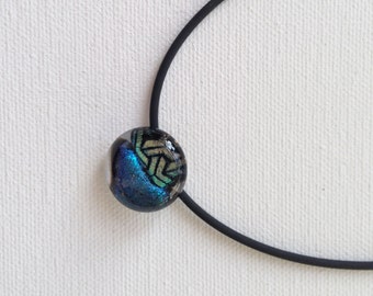 Glass Mini Necklace with sterling silver and dichroic glass, unique jewelry, bullseye dichroic glass