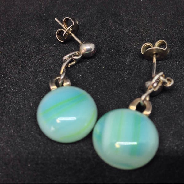 Turquoise earhanger, sterling Silver, Glassfusing, eyecatcher, unique jewelry, made with love, silver studs