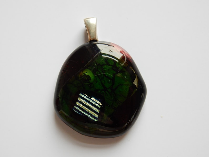 Glasanh\u00e4nger sterling silver bail with beautiful dichroic glass Glass pendant lovely green colour