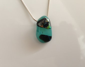 Unique gold and green shining dichroic glass pendant