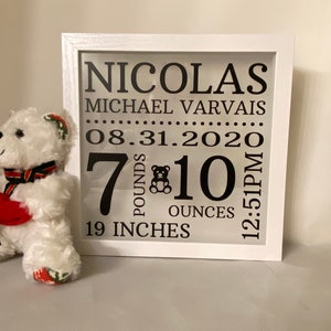 Baby Gift, Birth Stats Announcement, Night Light, Nursery Décor, Bat-Bar Mitzvah, Engagement, Anniversary ,Keepsake, Battery op