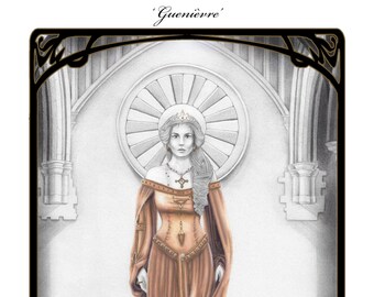 Art print illustration Queen Guinevere - gold painting.