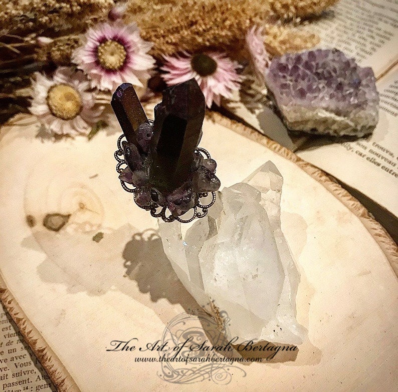 Crystalline Arcana. Quartz ring and Amethysts. sacred feminine, Wicca, witch, fairy ring, elven, Atlantis, Aqua aura, Samhain image 4