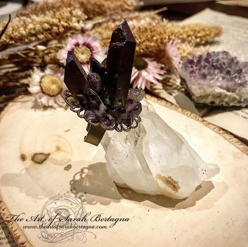 Crystalline Arcana. Quartz ring and Amethysts. sacred feminine, Wicca, witch, fairy ring, elven, Atlantis, Aqua aura, Samhain image 1